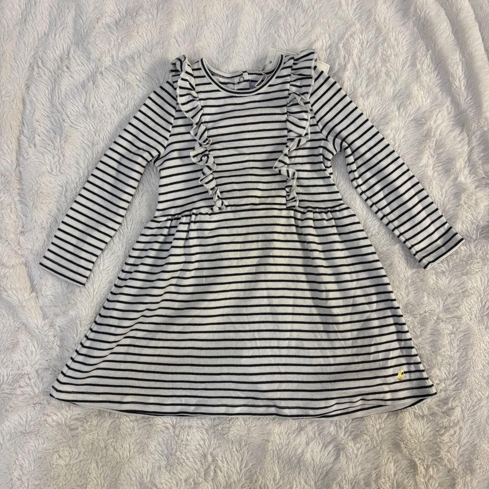 Petit Bateau Blacn and White Striped Dress